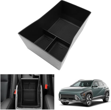 GAFAT Hyunda-i Kona SX2 2024 2025 (Elektronische Automatikgetriebe) Mittelkonsole Aufbewahrungsbox, Kona 2024 Armlehne Organizer Tray Handschuhfach, Kompatibel mit Hyundai Kona 2024 Zubehör(Schwarz)