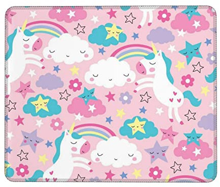 Tapis de souris avec base en caoutchouc antidérapant Motif licorne arc-en-ciel Blanc 21 x 26 cm