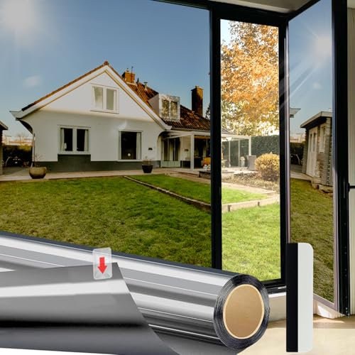 HONLONE Reflective Window Film Privacy - Mirror, Anti Sun Glare UV Window Tint Film Sun Blocker, Heat & Privacy Protection, Black Silver 30 * 400cm