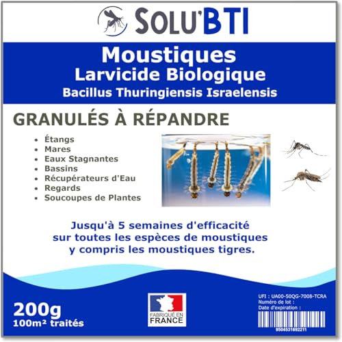 SOLU'BTI - Moustiques - 200 gr de Larvicide Biologique - BTI - Bacillus Thuringiensis