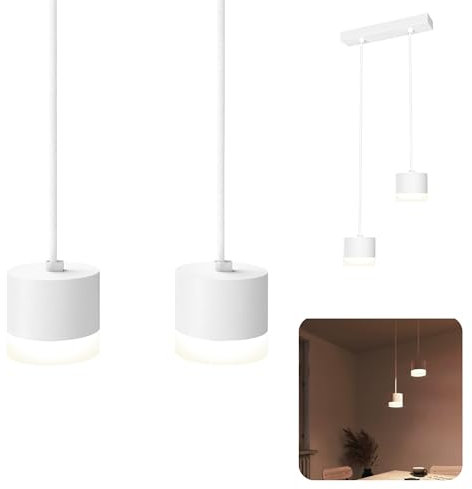 SSC-LUXon VORA Design Hängeleuchte 2-flammig weiß mit Lichtrand - Pendellampe Wohnzimmer hängend inkl. GX53 LEDs neutralweiß 3W