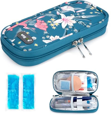 YOUSHARES Insulin Kühltasche mit 2 Kühlakku - Diabetiker Tasche für Diabetikerutensilien Halten Sie die Vorräte Sicher und Kalt, Diabetes Zubehör Pen Kühlbox auf Reisen (Lilien)