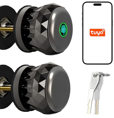 3-in-1-Smart-Fingerabdruck-Türknauf – schlüsselloser Zugang, intelligentes Türschloss mit App-Steuerung + 2 Schlüssel + Fingerabdruck, biometrischer Türknauf aus Aluminiumlegierung für Schlafzimmer