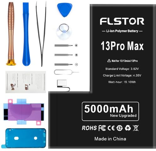 FLSTOR Battery for iPhone 13 Pro Max, 5000mah Replacement Battery Pack Compatible with iPhone 13 Pro Max Model A2645 A2644 A2643 A2641 A2484 with Repair Tool Kit and User Instruction