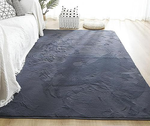 GueTTO Hochflor Teppich Wohnzimmer Kunstfell Super Softes Kaninchenfell Imitat, Luxus Super Soft Fellteppich Plush,Dark Gray,200x400 cm
