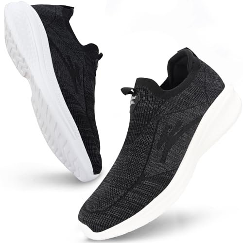 Giniros Zapatillas Slip On Zapatillas Sin Cordones Hombre Zapatillas Deportivas Casual Tennis Hombre Sneakers Comodos Enfermera Zapatos Trekking para Caminar, Negro y Blanco 44 EU