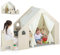 HOMASIS 6 in 1 Kinderzelt Indoor, Spielzelt mit Kindertisch & Stuhl, Kinder Spielhaus mit Matte & Tafel & Aufbewahrungsbox & Kreidebox, Kinderspielhaus aus Holz für Kinder ab 2 Jahren (Mit 1 Box)