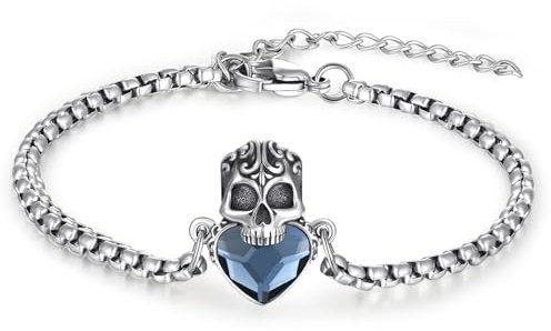 PARYFO Totenkopf Armband 925 Sterling Silber Kristall Totenkopf Armbänder Gothic Punk Schädel Armband Totenkopf Gotik Schmuck Halloween Schmuck Geschenke für Damen Männer Gothic Liebhaber Unisex