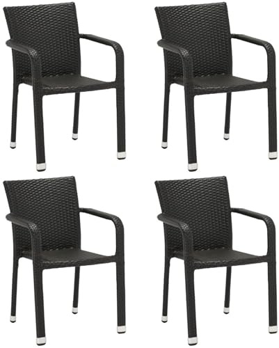 Acht & Acht Gartenstühle Rattan Stapelbar Höhenverstellbar. Armlehne Stühle für Garten Balkon Terrasse Innen- und Außenbereich - Aluminiumgestell ODC-4057-BLACK | 56B x 61T x 83H cm | (4)