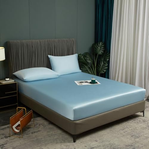 Bambus Spannbettlaken 90x200 cm Hellblau Antibakteriell Weich Spannbetttücher Kühlende 100% Bambus Spannbetttuch Boxspringbett Bettlaken Leintuch 90 x 200 Spannleintuch für bis 25cm Matraze