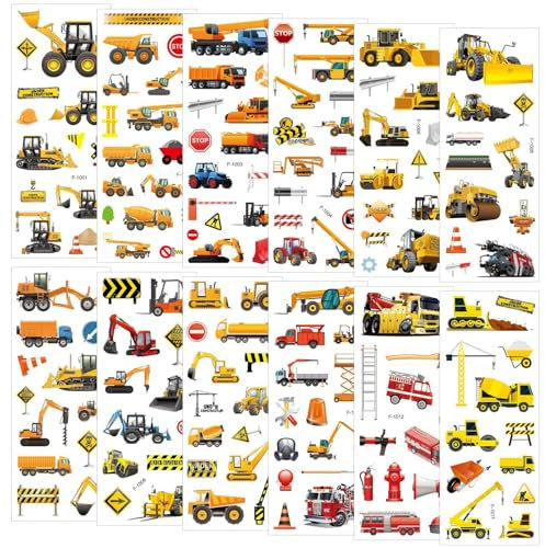 12 Blätter 3D Aufkleber Kinder, Auto Bagger Sticker für kinder & Kleinkinder, Fahrzeug Bagger Belohnungssticker,Moosgummi Selbstklebend Sticker für Kinder Jungen Party Kindergeburtstag Geschenke