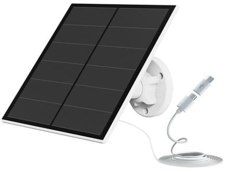 5W Panneau Solaire pour Caméra de Sécurité, Chargeur Solaire pour Caméra Extérieure à Batterie Rechargeable DC 5V, avec port Micro USB, Adaptateur USB-C, IP65 Waterproof, 1 Pack