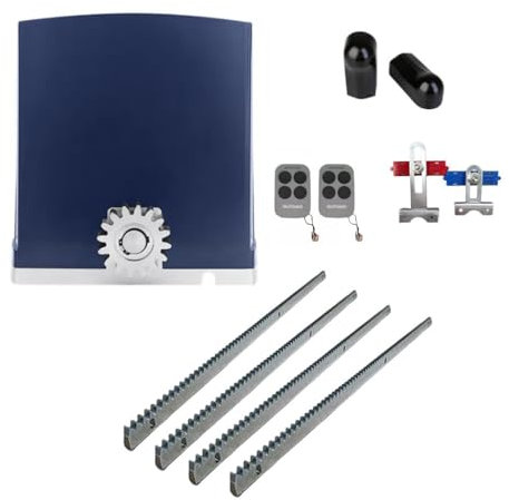 MATISMO AMC800 Plus - Motor para puerta corredera de hasta 1000 kg, con 2 mandos a distancia, fotocelulas y 4 cremalleras de 1m. (4 m cremalleras Acero y 1 fotocélula infrarroja)