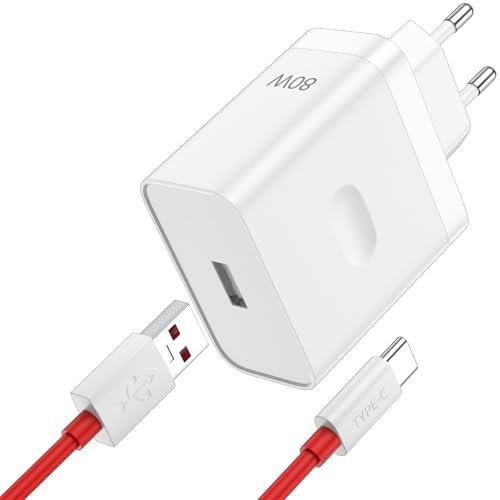 80W Cargador USB y Cable USB C para OnePlus Nord CE4 Lite 3 12R 11, 7.3A Adaptador Cargador y 1M/3.3FT Cable Tipo C SUPERVOOC Carga Rápida para OPPO Reno13 Pro 5G Find X5 realme 13 Pro+ 5G