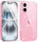 AROYI 3 in 1 Clear Glitter Case Compatible with iPhone 16 Case with 2 Tempered Glass Screen Protector, Soft Bumper Anti-Scratch Sparkle Bling Women Girls Phone Case for iPhone 16 6.1, Pink