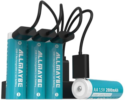 XTAR ALLMAYBE 2800mAh 1,5V wiederaufladbare AA-Batterien: Konstante 1,5V Ausgabe & Niederspannungsanzeige (4 Stück 2800mAh Batterien)