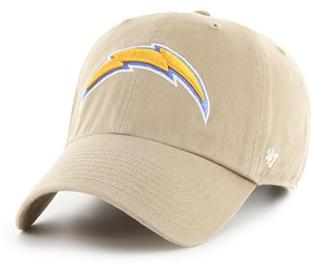 47 NFL Los Angeles Chargers Clean Up Unisex-Baseballkappe, Verstellbarer Riemenverschluss, Einheitsgröße, Team Logo, Farbe Khaki