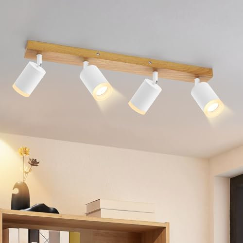 ZMH LED Deckenleuchte Deckenstrahler 4 Flammig - Deckenlampe Holz GU10 Küchenlampe 350°Drehbar Vintage Deckenspots Küche Flur Strahler Retro Spots für Wohnzimmer Schlafzimmer(Ohne Leuchtmittel)