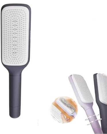 Selbstreinigende Haarbürste mit 3D-Luftpolster, selbstreinigender antistatischer Massagekamm,antistatische Massagekammbürste für mühelose Haarreinigung (Grau)