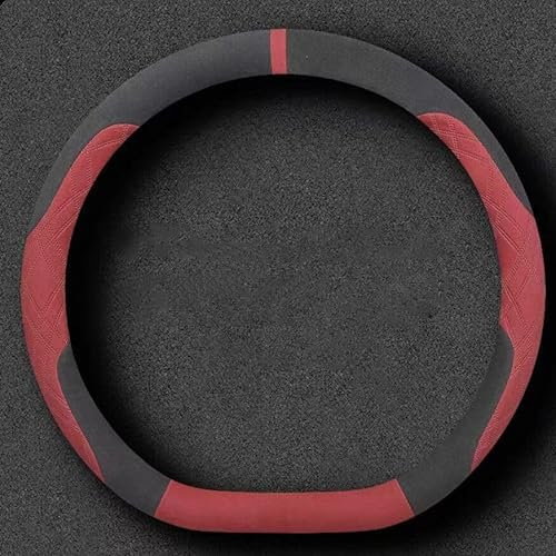 Lenkradbezug Auto für Audi A3 8P 2008 2009 2010 2011 2012 2013, Wildleder Auto Lenkradabdeckung Warm rutschfest Lenkradhülle Lenkradschutz,Black-Red-D Shape