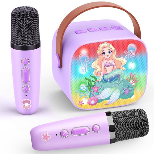 Dislocati Mermaid Toys for Girls, Kids Microphone Karaoke Machine 2 Microphones Girls Toys Age 3-15 Year Old Girls Gifts Mermaid Gifts Mini Mermaid Karaoke Machine Toys for 3-12 Year Old Girls