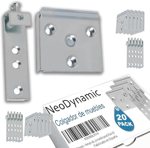 NeoDynamic - Herrajes colgar muebles cocina | Herraje cabecero | Anclaje mueble pared | Colgar muebles pared (6 unidades)