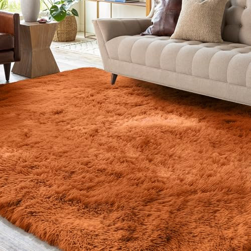 XSIVOD Flauschig Hochflor Teppich Orange, Waschbarer Teppich 140x200 Wohnzimmer Anti Rutsch Extra Große Teppiche Schlafzimmer Weich Moderne Teppiche Matte Teppichen für Kinderzimmer