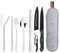 Reisebesteck Camping Besteck To Go, 9-Teilig Edelstahl Besteck mit Bestecktasche, Tragbare Campingbesteck, Camping Cutlery Set, (Silber)