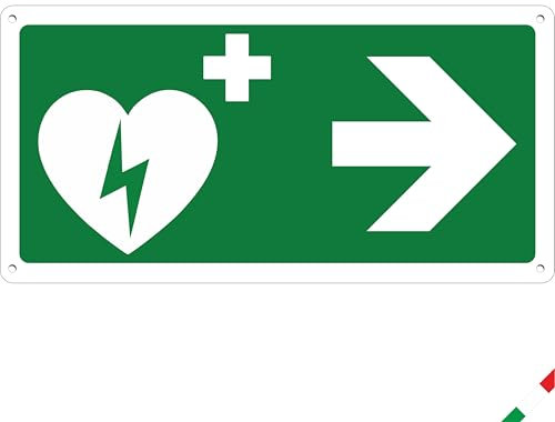 Pubblimania Cartello Defibrillatore con Freccia a Destra | Cartello in alluminio composito 3 mm esterno-interno (AED Freccia Destra, 1 Unità)