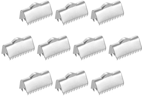 QUARKZMAN 90 Stück Bandenden-Klemmen 14mm Pinch Cord End Verschlüsse Silber | gekräuselte Perlenverschlüsse, aus Edelstahl, für Spitzen Lesezeichenenden Schlüsselanhänger DIY Herstellung
