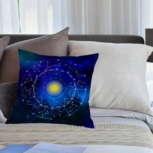 KHWEJ Kissenbezüge 50x50 cm,Sternzeichen-Konstellationsset. Widder Zwillinge Krebs Löwe Jungfrau Skorpion Waage Wassermann Schütze Fis,Zierkissenbezug Cushion Cover Couch Wohnzimmer Außenbereich Deko