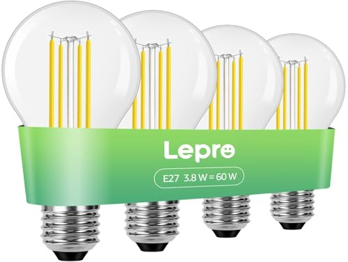 Lepro Energieklasse A E27 LED Warmweiss, 3.8W 806LM 2700K Glühbirne | Nicht Dimmbar, 300° Winkel E27 Glühbirne, ersetzt 60W Leuchtmittel, Stromkosteneinsparung, 50000 Stunden Lebensdauer, 4 Stück