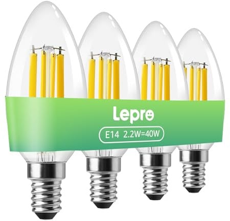 Lepro Energieklasse A E14 LED warmweiss Lampe 2.2W 470 Lumen C35 2700K Warmweiß LED Glühbirne, entspricht 40W Glühlampe, 300° Abstrahlwinkel Nicht Dimmbar Energiesparlampe, 4er-Pack