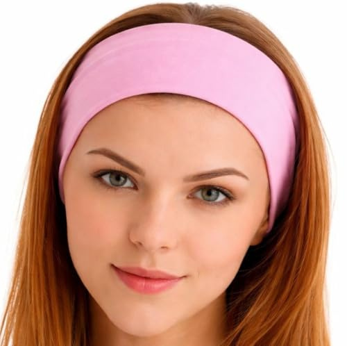 Stirnbänder für Damen, einfarbig, rutschfest, für Yoga, modische Sport-Haarbänder für Damenhaar, weicher Baumwollstoff, dehnbare Stirnbänder für Damen, für Workout, Fitness, Laufen (Rosa