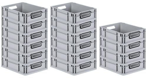 PROREGAL SuperSparSet 16x Eurobox NextGen Color | HxBxT 12x30x40cm | 11 Liter | Griffe schwarz offen | Glatter Boden | Grau | Eurobehälter, Transportbox, Transportbehälter, Stapelbehälter