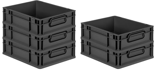 PROREGAL SparSet 5x Eurobox NextGen Color | HxBxT 12x30x40cm | 11 Liter | Griffe schwarz geschlossen | Glatter Boden | Schwarz | Eurobehälter, Transportbox, Transportbehälter, Stapelbehälter