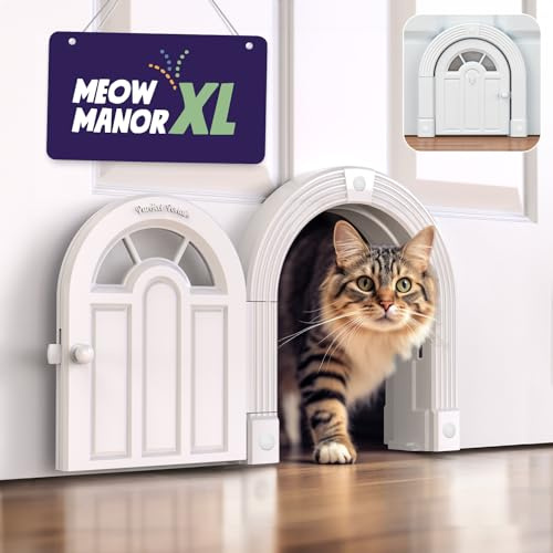 Purrfect Portal Meow Manor® XL-Katzentür für den Innenbereich, Haustiertür ohne Klappe für Innentüren, einfache Selbstmontage, Katzentür für Katzen bis zu 13,6 kg, Weiß
