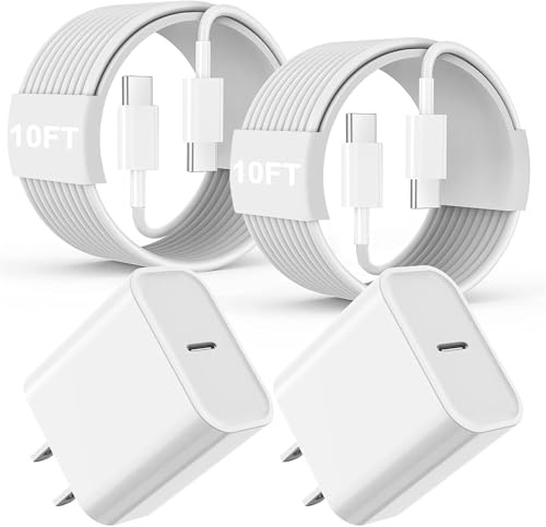 Cargador rápido para iPad, paquete de 2 cargadores para iPad Pro de 10 pies de largo, cable USB C a C, cargador USB C de 20 W, bloque de carga para iPad 10, i-Pad Mini 6/7, iPad Air/iPad Pro 13/12.9
