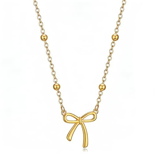 SIXDUTON Kette Gold Damen Mit Schleife, 14K Vergoldete Halskette Valentinstag Geschenke, Geburtstag, Valentinstag, Hochzeitstag Geschenke für Muttertag Sie Freundin Frauen Mama