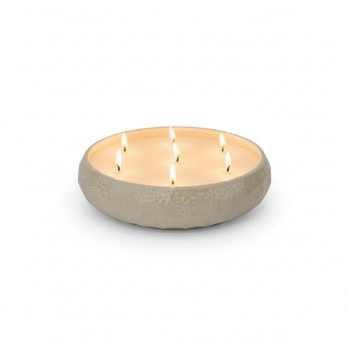 Aeolian 7 Wick Vanilla Scented Candle in Hammered Champagne Bowl (20cm) - Luxurious Soy Wax Table Centrepiece, Perfect Home Decoration Gift, Elegant Interiors by Rowen Homes (White)