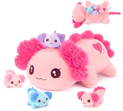 shownicer Plüschtier Axolotl Kuscheltier Set 5 Stück Stofftier Kawaii Axolotl Plüsch Kissen Spielzeug Geschenk für Kinder Mädchen (Axolotl Familie)