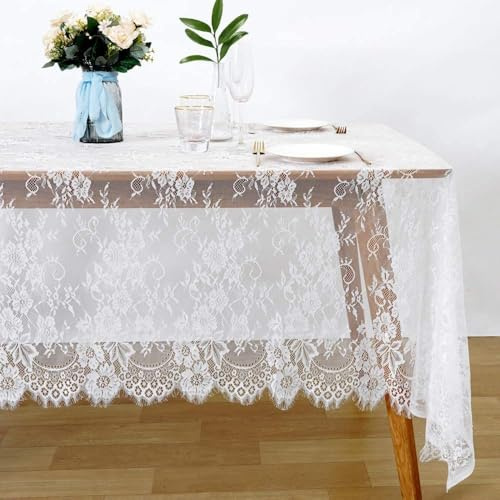 Tischdecke Spitzen Weiß Vintage Florales für Hochzeit Dekor 150x300cm | Tischdecke für Party Outdoor Picknick Rezeption Tisch Dekoration