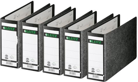 Leitz Qualitäts-Ordner 180° A5 quer, 5er Pack, Schwarz, 80 mm Rücken, A5-Querformat, Einband aus Hartpappe, 10760000