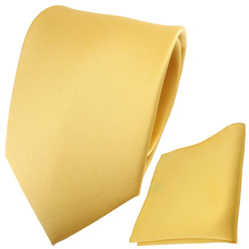 TigerTie - Satin Krawatte + Einstecktuch in gelb goldgelb Uni - Tie Binder