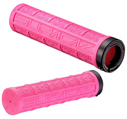 SUPACAZ Unisex-Adult Pink Grizips Fahrrad Griffe rutschfest 135 mm MTB TRK Trekking Enduro Mountainbike Komfort, GR, Farbe Neon, Einheitsgröße