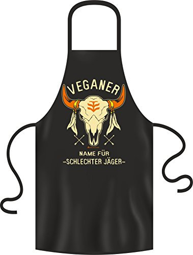 BBQ Solutions Grillschürze Veganer Name für schlechter Jäger Kochschürze mit lustigem Spruch, Schwarz, 28 x 22 x 2.0 cm