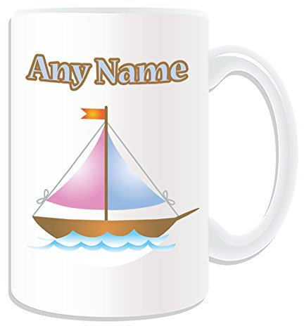 UNIGIFT Personalised Gift - LARGE Sailboat Mug (Transport Design Theme, White) - Any Name/Message on Your Unique - Driver Sailing Boat Yacht Ship Cutter Catboat Dinghy Ketch Schooner Sloop Yawl Water