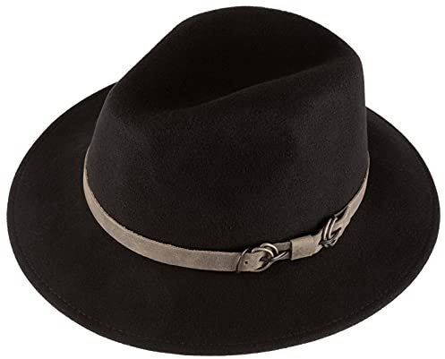 Alpenleder Fedora Hut Siena | Handgefertigter Wollhut Filzhut Wollfilzhut Hut Hat Herren (S (55-56 cm), Black)