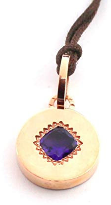 Rebecca Collana Uomo Donna Gioielli in Corda E Pendente Cerchio in Bronzo Bagnato in Oro E ROMBO Pietra Viola