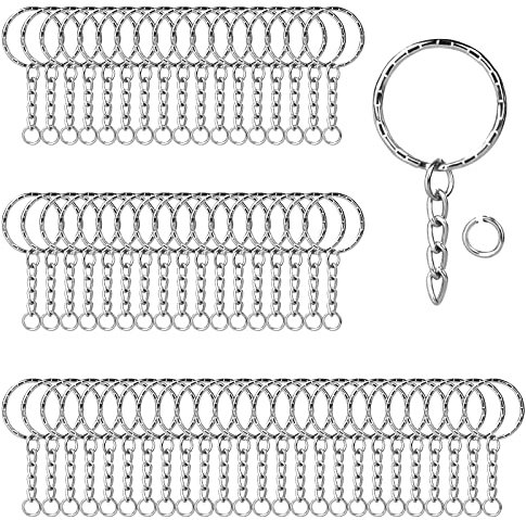 Lictin 60 PCS Porte-clés de 25 mm avec Chaîne, Anneaux de Porte clé en Acier, Attache Porte Clef Homme/Femme pour Bricolage et Décoration de Sacs